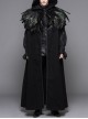 Punk Gothic Hooded Thickened Detachable Feathered Shawl Men's Long Coat