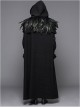 Punk Gothic Hooded Thickened Detachable Feathered Shawl Men's Long Coat