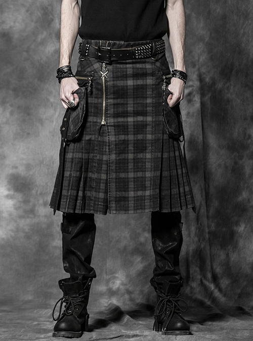 Punk Cotton Denim Pure Black Or Grid Men's skirt