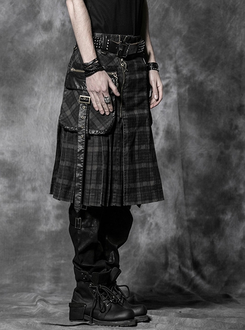 Punk Cotton Denim Pure Black Or Grid Men's skirt