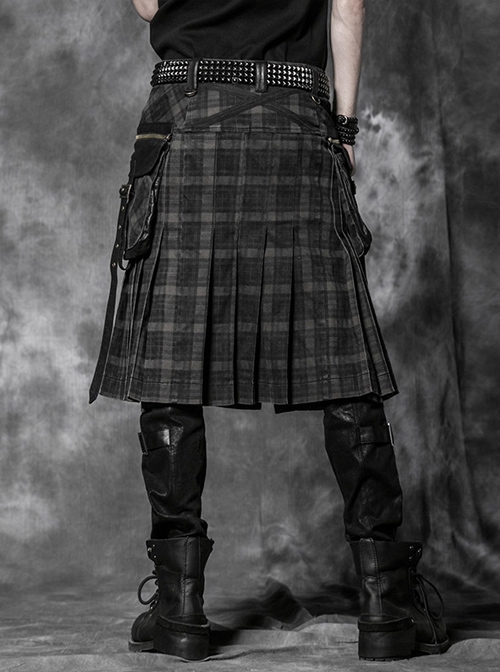 Punk Cotton Denim Pure Black Or Grid Men's skirt