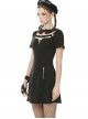 Punk Locomotive Hollow Out Doll Collar Rebel Black Short Sleeve Dress