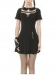 Punk Locomotive Hollow Out Doll Collar Rebel Black Short Sleeve Dress