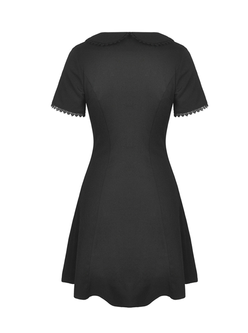 Punk Locomotive Hollow Out Doll Collar Rebel Black Short Sleeve Dress