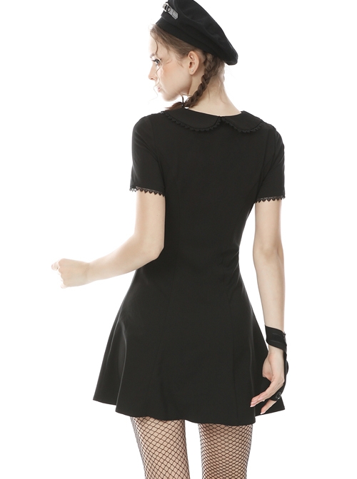 Punk Locomotive Hollow Out Doll Collar Rebel Black Short Sleeve Dress