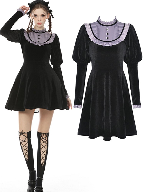 Doll Black Sweet Punk Daily Long Sleeve Dress