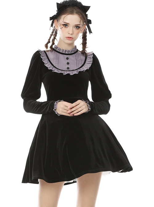 Doll Black Sweet Punk Daily Long Sleeve Dress