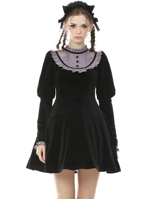 Doll Black Sweet Punk Daily Long Sleeve Dress