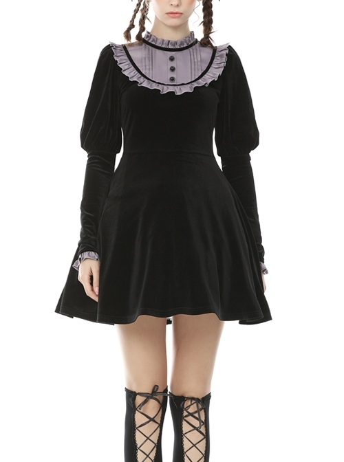 Doll Black Sweet Punk Daily Long Sleeve Dress