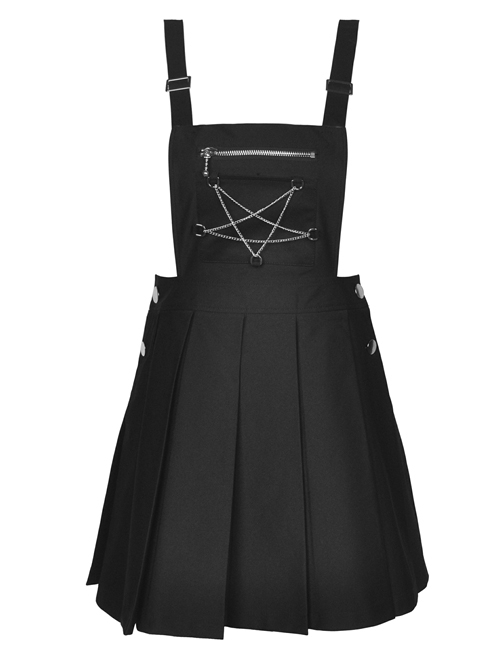 Punk Locomotive Star Shaped Chain Rebel Black Suspender Skirt