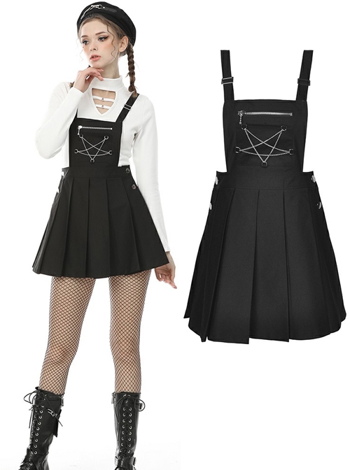 Punk Locomotive Star Shaped Chain Rebel Black Suspender Skirt