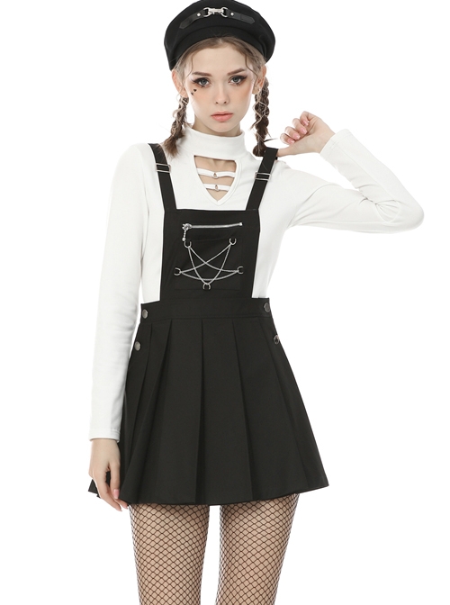 Punk Locomotive Star Shaped Chain Rebel Black Suspender Skirt