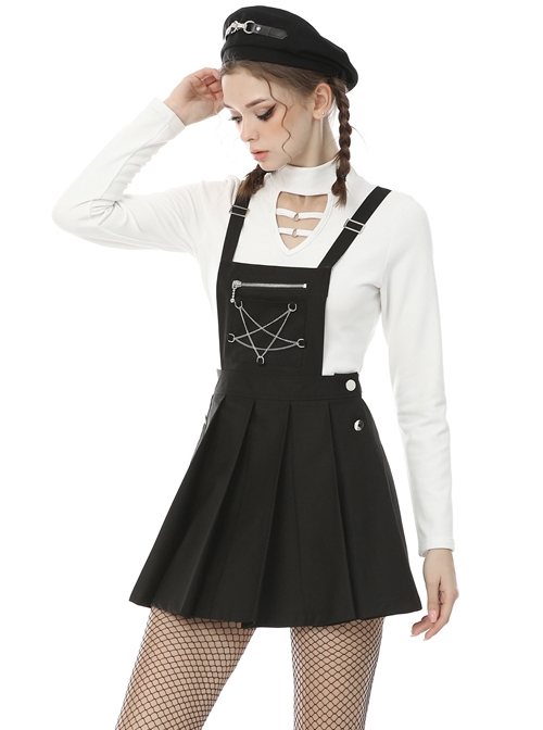 Punk Locomotive Star Shaped Chain Rebel Black Suspender Skirt