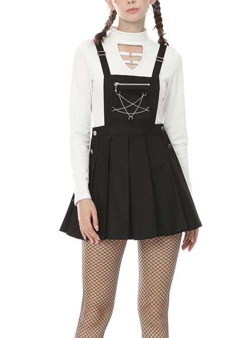 Punk Locomotive Star Shaped Chain Rebel Black Suspender Skirt