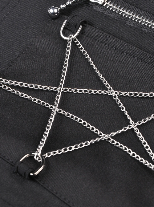 Punk Locomotive Star Shaped Chain Rebel Black Suspender Skirt
