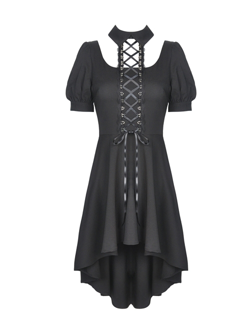 Street Punk Cocktail Front Short Back Long Hem Short Sleeve Dress