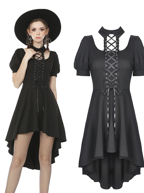 Street Punk Cocktail Front Short Back Long Hem Short Sleeve Dress