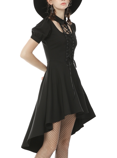 Street Punk Cocktail Front Short Back Long Hem Short Sleeve Dress