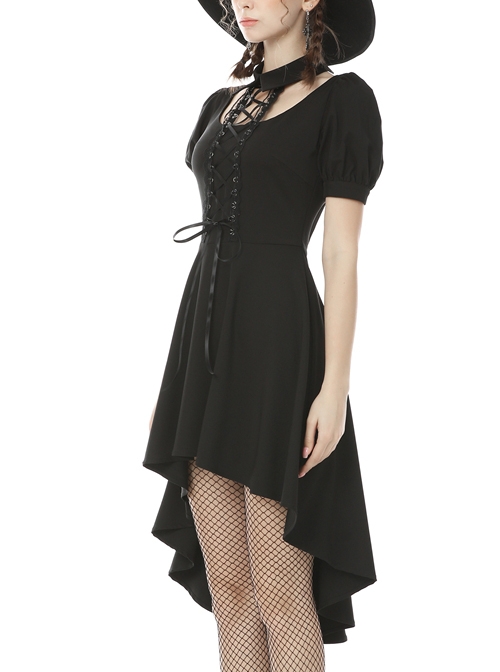 Street Punk Cocktail Front Short Back Long Hem Short Sleeve Dress