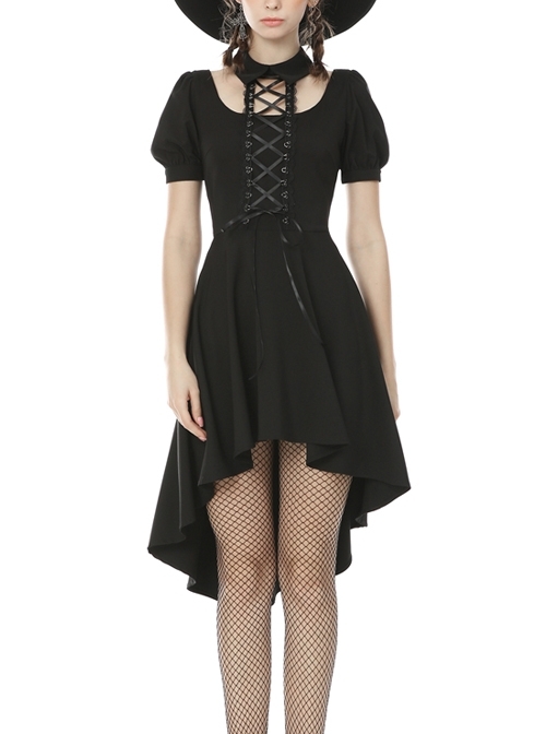 Street Punk Cocktail Front Short Back Long Hem Short Sleeve Dress - Magic  Wardrobes
