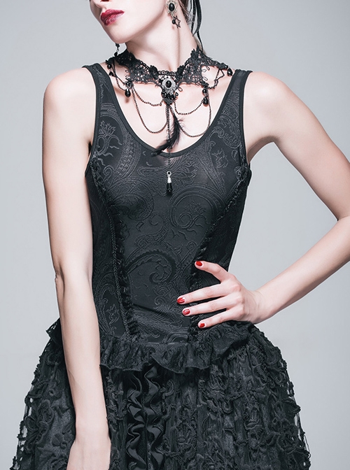 Steampunk Retro Gothic Jacquard Embroidery Lace Edge V-collar Vest