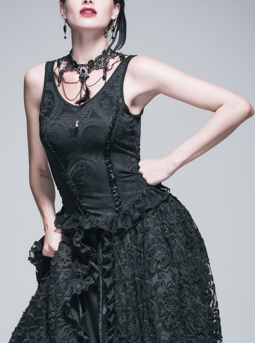 Steampunk Retro Gothic Jacquard Embroidery Lace Edge V-collar Vest