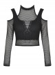 Street Punk Off Shoulder Mesh Splicing Long Sleeve T-shirt