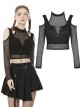 Street Punk Off Shoulder Mesh Splicing Long Sleeve T-shirt