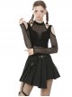 Street Punk Off Shoulder Mesh Splicing Long Sleeve T-shirt