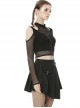 Street Punk Off Shoulder Mesh Splicing Long Sleeve T-shirt