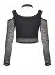 Street Punk Off Shoulder Mesh Splicing Long Sleeve T-shirt