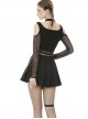 Street Punk Off Shoulder Mesh Splicing Long Sleeve T-shirt