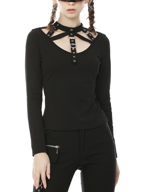 Punk Rock Black Slim Daily Long Sleeve T-shirt