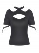 Punk Street Sexy Hollow Out Fashion Black Slim Short Sleeve T-shirt