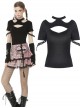 Punk Street Sexy Hollow Out Fashion Black Slim Short Sleeve T-shirt