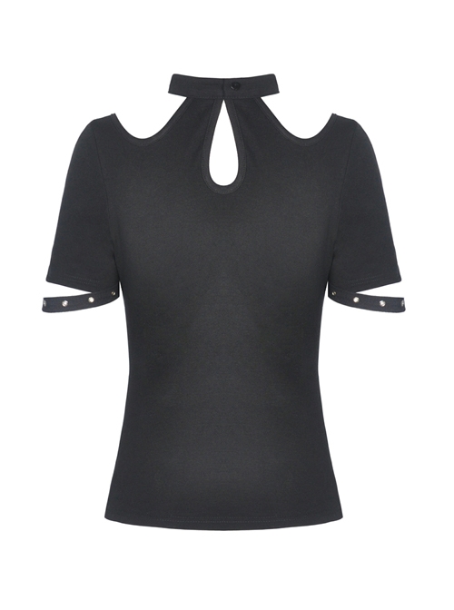 Punk Street Sexy Hollow Out Fashion Black Slim Short Sleeve T-shirt