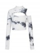 Punk White T-shirt Irregular Tie-dye Long Sleeve Crop-top