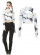 Punk White T-shirt Irregular Tie-dye Long Sleeve Crop-top
