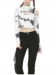 Punk White T-shirt Irregular Tie-dye Long Sleeve Crop-top