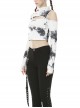 Punk White T-shirt Irregular Tie-dye Long Sleeve Crop-top