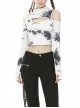 Punk White T-shirt Irregular Tie-dye Long Sleeve Crop-top