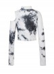 Punk White T-shirt Irregular Tie-dye Long Sleeve Crop-top