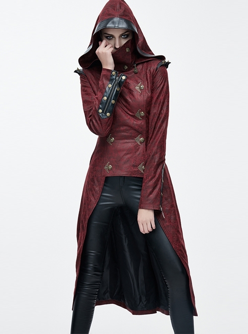 Steampunk Dark Detachable Hat Hooded Women's Medium Length Windbreaker