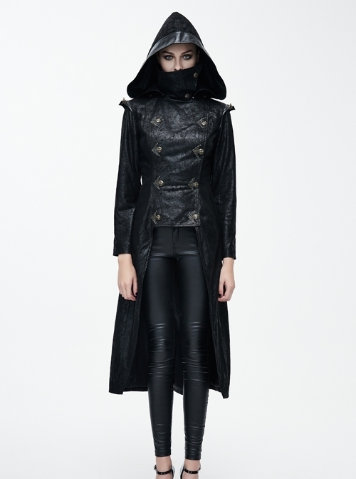 Steampunk Dark Detachable Hat Hooded Women's Medium Length Windbreaker
