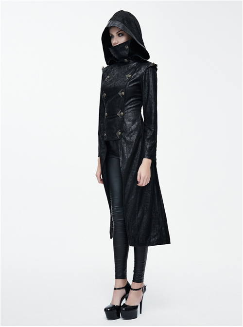 Steampunk Dark Detachable Hat Hooded Women's Medium Length Windbreaker