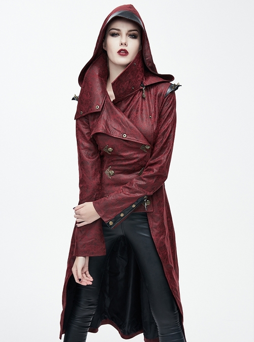 Steampunk Dark Detachable Hat Hooded Women's Medium Length Windbreaker