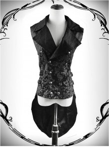 Gothic Retro Printing Embroidery Suit Collar Double-breasted Slim Fit Women's Vest
