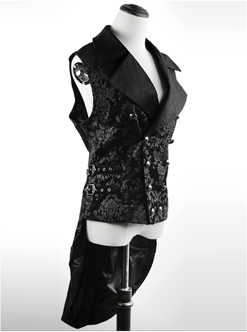 Gothic Retro Printing Embroidery Suit Collar Double-breasted Slim Fit Women's Vest