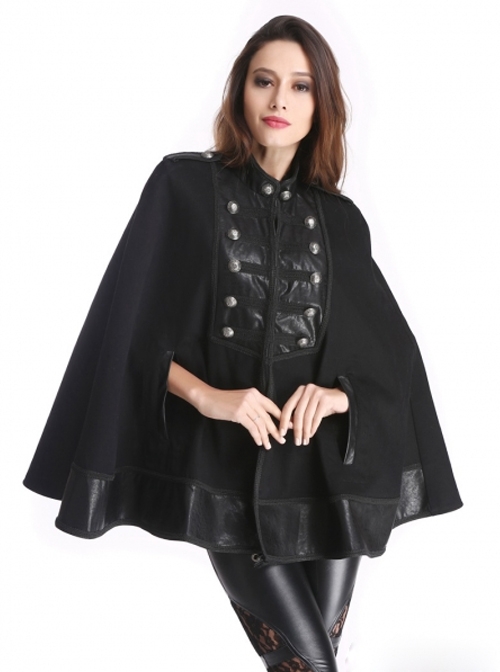Black Retro Palace Style Gothic Double-Breasted Womens Cloak