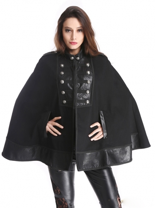 Black Retro Palace Style Gothic Double-Breasted Womens Cloak